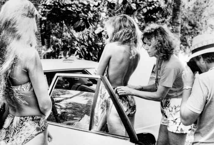 Campbell does a quick fit check before a shoot with models.